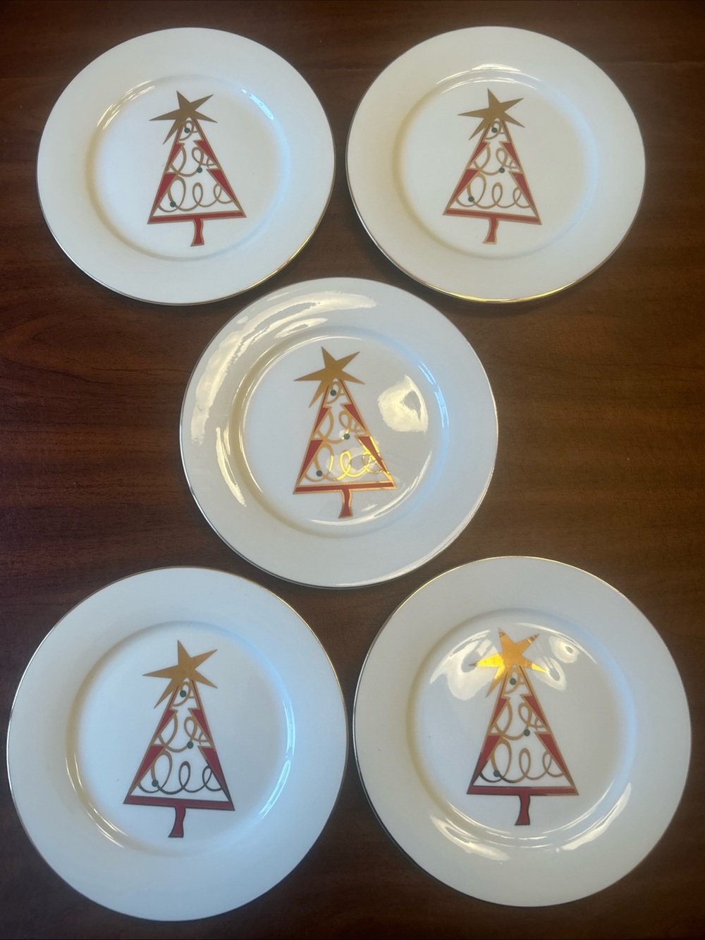 Pier 1 Christmas Tree Porcelain Dessert/Salad Plates 7.5" Set of 5